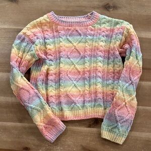 Pink Rose girls Pastel Rainbow Cable Knit Sweater size M 10-12